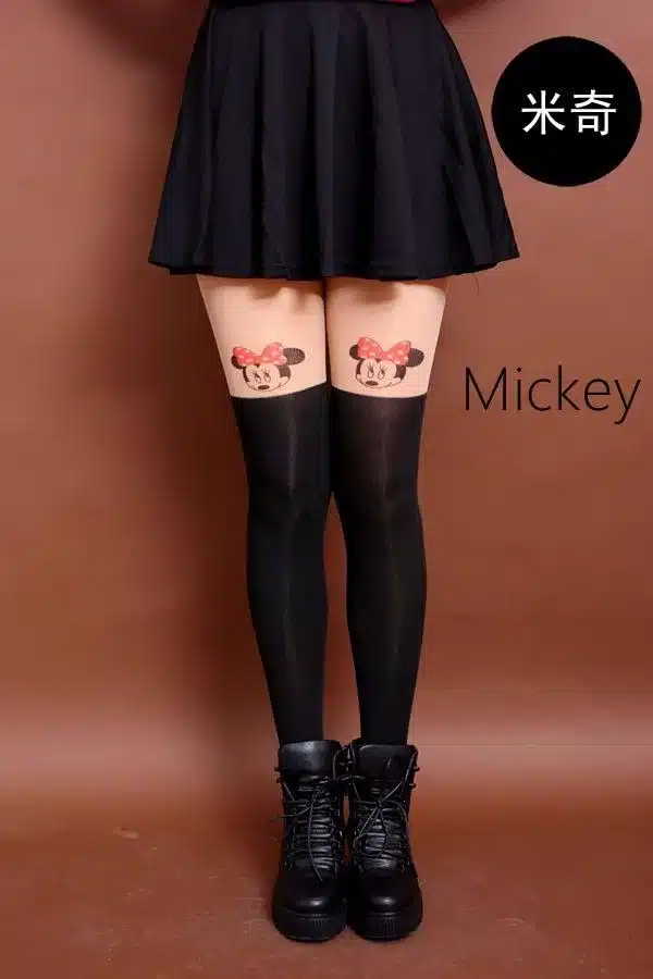 New Fashion Women Nylon Cute Cat Totoro Knee High Tights 16 Styles Tattoo Stockings Girls Sexy Pantyhose Over Knee Stockings 25