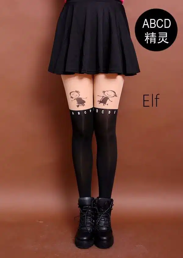 New Fashion Women Nylon Cute Cat Totoro Knee High Tights 16 Styles Tattoo Stockings Girls Sexy Pantyhose Over Knee Stockings 28