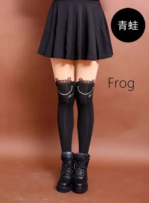 New Fashion Women Nylon Cute Cat Totoro Knee High Tights 16 Styles Tattoo Stockings Girls Sexy Pantyhose Over Knee Stockings 29