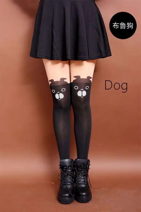 New Fashion Women Nylon Cute Cat Totoro Knee High Tights 16 Styles Tattoo Stockings Girls Sexy Pantyhose Over Knee Stockings 30
