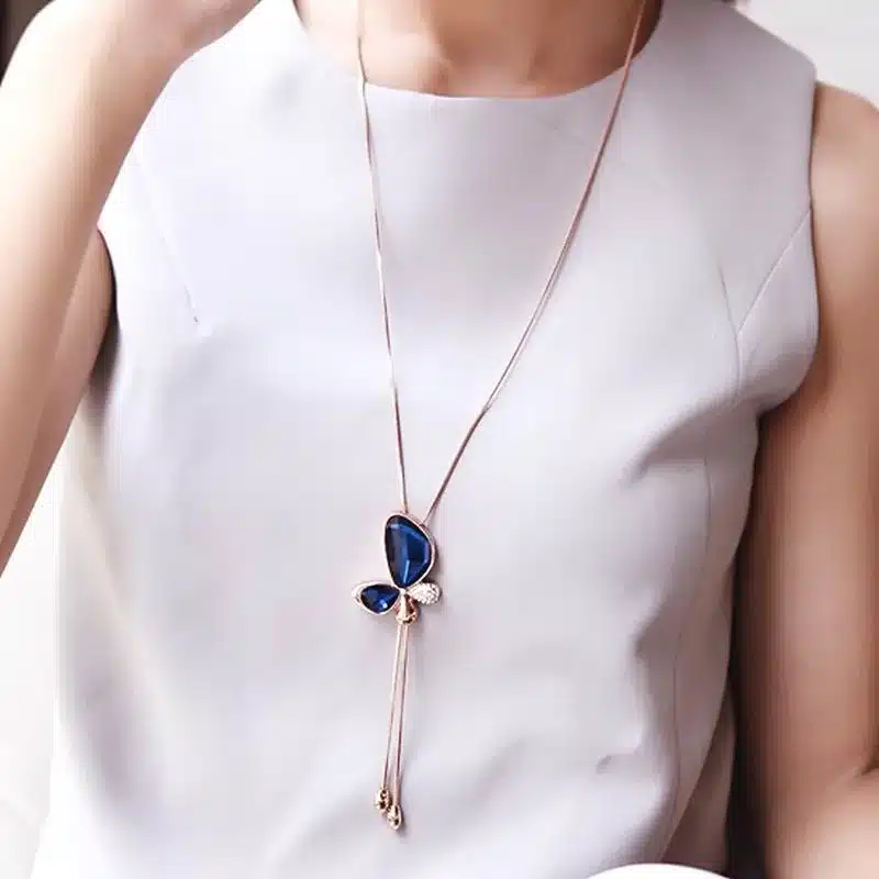 Classic Crystal Butterfly Tassel Long Necklace Women Bijoux New Fashion Jewelry Necklaces & Pendants Gift 10