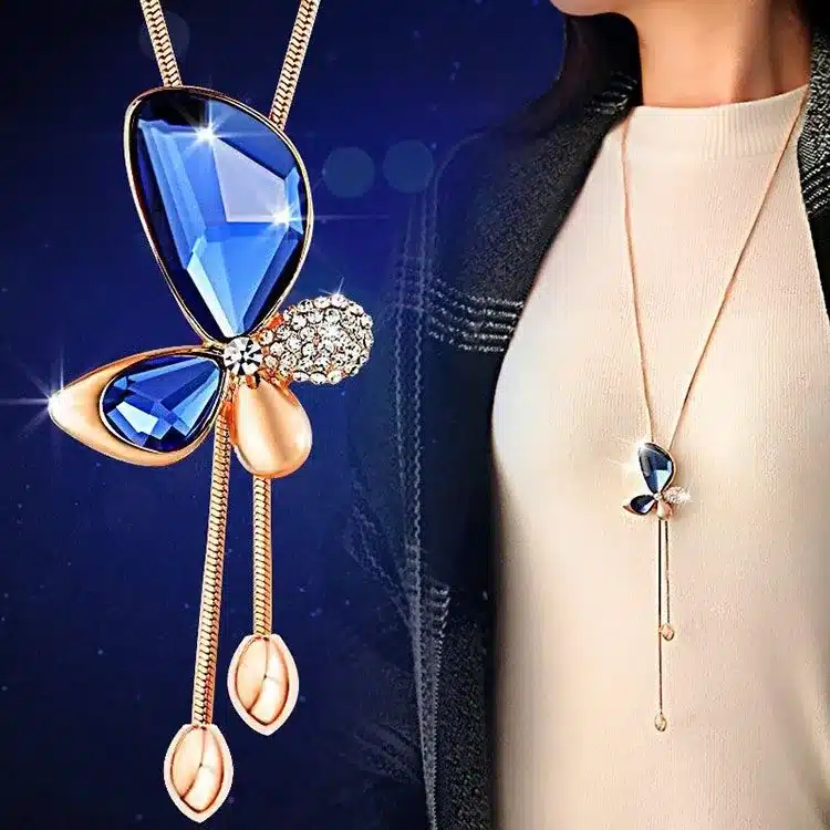 Classic Crystal Butterfly Tassel Long Necklace Women Bijoux New Fashion Jewelry Necklaces & Pendants Gift 11