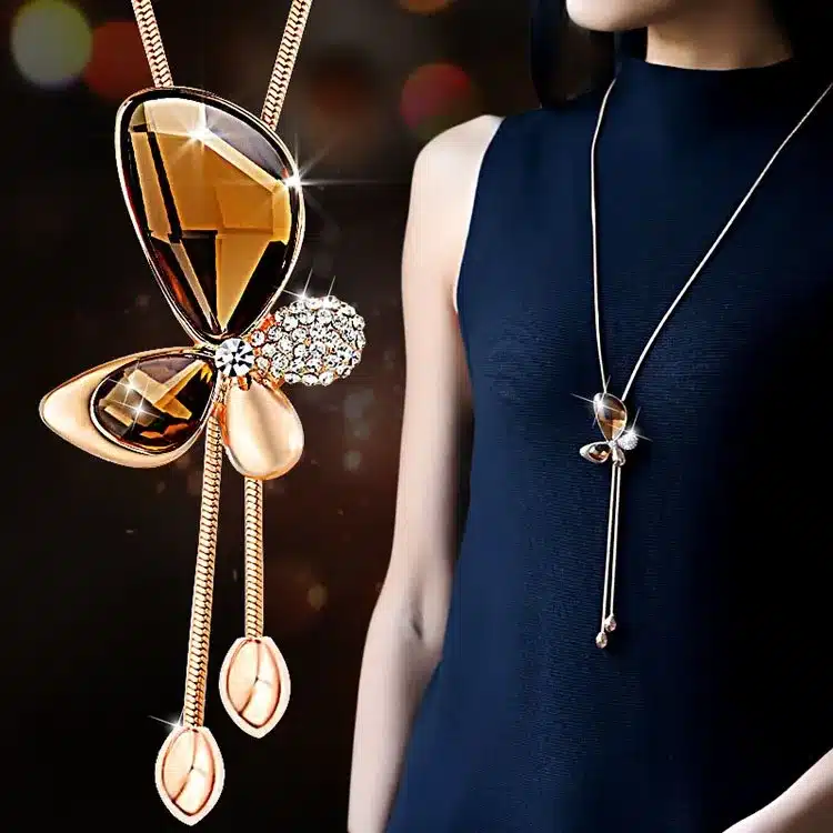 Classic Crystal Butterfly Tassel Long Necklace Women Bijoux New Fashion Jewelry Necklaces & Pendants Gift 12