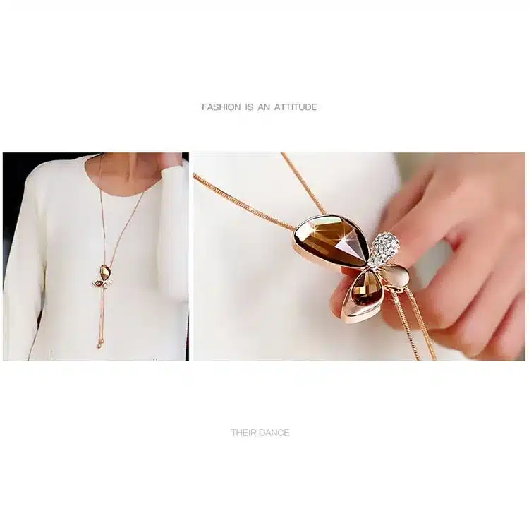 Classic Crystal Butterfly Tassel Long Necklace Women Bijoux New Fashion Jewelry Necklaces & Pendants Gift 15