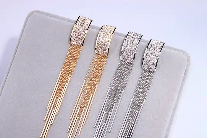 New Gold Color Long Crystal Tassel Dangle Earrings for Women Wedding Drop Earing Brinco Fashion Jewelry Gifts E1717 23
