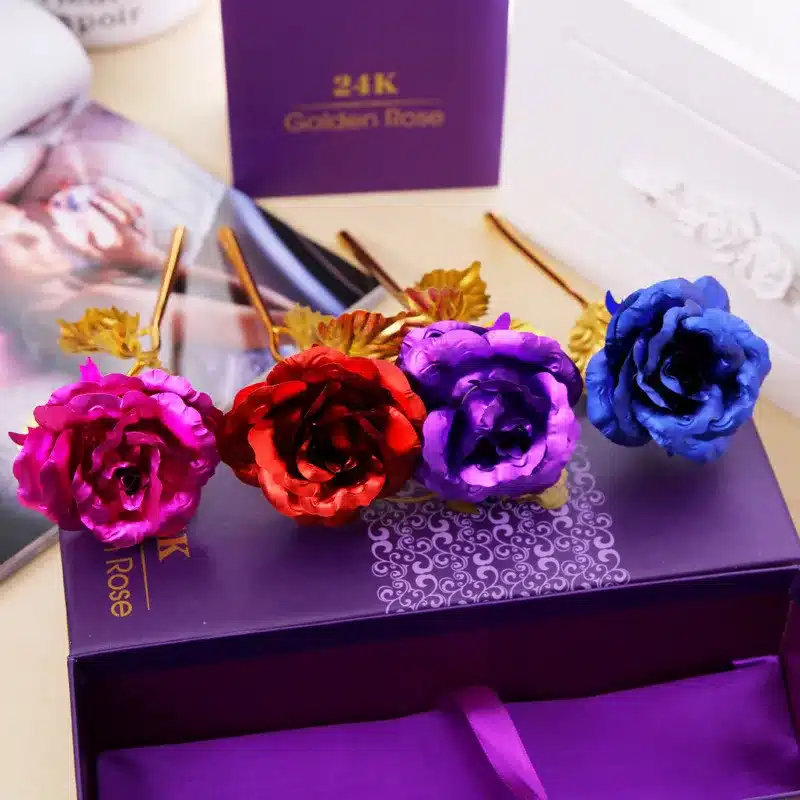 Best Gift For Girlfriend Golden Rose Wedding Decoration Golden Flower Valentine's Day Gift Gold Rose Gold Flower with Box -15 13