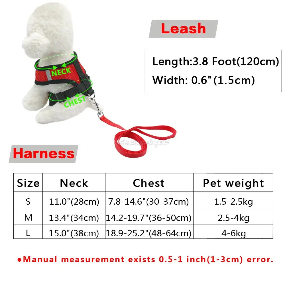 Breathable Mesh Small Dog Pet Harness and Leash Set Puppy Vest Pink Red Blue Black For Chihuahua 11