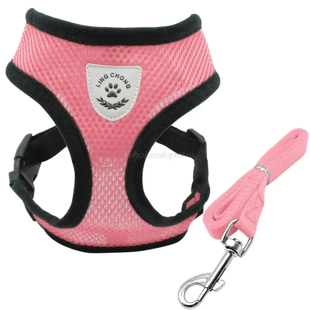 Breathable Mesh Small Dog Pet Harness and Leash Set Puppy Vest Pink Red Blue Black For Chihuahua 15