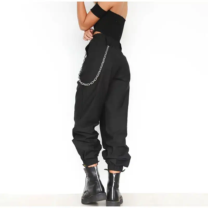 Women's Chains High Waist Harem Pants Casual Loose Hip Hop Pant Streetwear With Pockets Solid 2018 Autumn Female Trousers 4