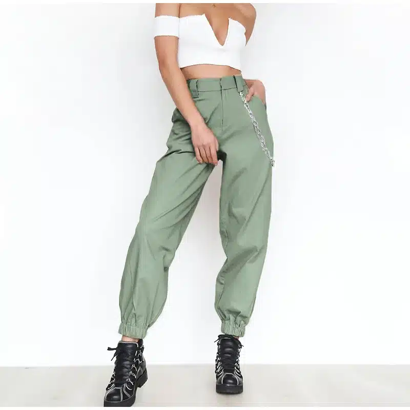 Women's Chains High Waist Harem Pants Casual Loose Hip Hop Pant Streetwear With Pockets Solid 2018 Autumn Female Trousers 5