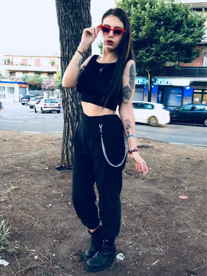 Women's Chains High Waist Harem Pants Casual Loose Hip Hop Pant Streetwear With Pockets Solid 2018 Autumn Female Trousers 7