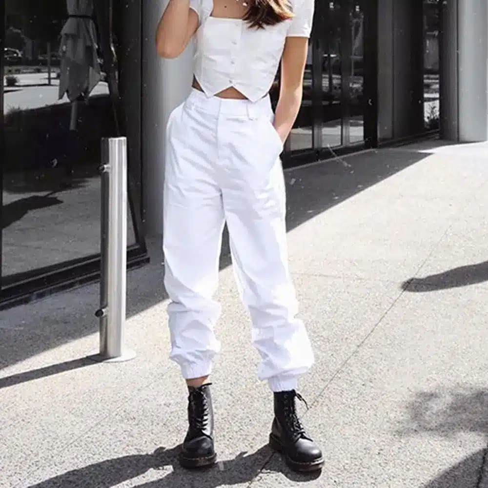 Women's Chains High Waist Harem Pants Casual Loose Hip Hop Pant Streetwear With Pockets Solid 2018 Autumn Female Trousers 9