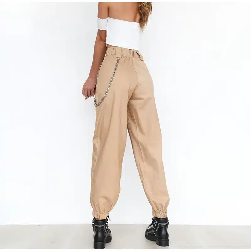 Women's Chains High Waist Harem Pants Casual Loose Hip Hop Pant Streetwear With Pockets Solid 2018 Autumn Female Trousers 11