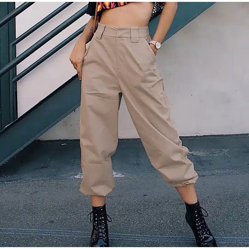 Women's Chains High Waist Harem Pants Casual Loose Hip Hop Pant Streetwear With Pockets Solid 2018 Autumn Female Trousers 13