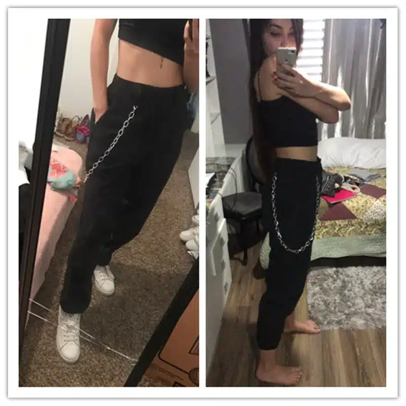 Women's Chains High Waist Harem Pants Casual Loose Hip Hop Pant Streetwear With Pockets Solid 2018 Autumn Female Trousers 17