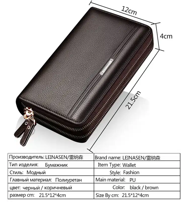 Men wallets with coin pocket long zipper coin purse for men clutch business Male Wallet Double zipper Vintage Large Wallet Purse 14