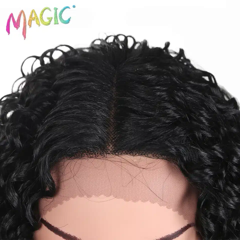 MAGIC Hair Kinky Curly Glueless High Temperature Fiber Hair 32 Inch Natural Blonde Synthetic Lace Front Wigs For Black Women 15