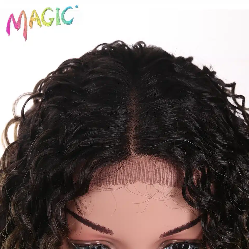 MAGIC Hair Kinky Curly Glueless High Temperature Fiber Hair 32 Inch Natural Blonde Synthetic Lace Front Wigs For Black Women 23