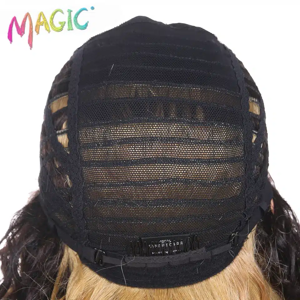 MAGIC Hair Kinky Curly Glueless High Temperature Fiber Hair 32 Inch Natural Blonde Synthetic Lace Front Wigs For Black Women 26