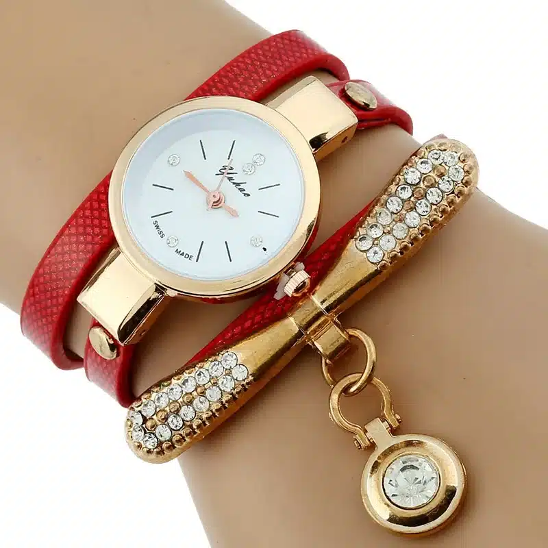 Gnova Platinum Fashion Luxury Brand New Women Rhinestone Gold Bracelet Watch Pu Leather Ladies Quartz Casual Wristwatch 6