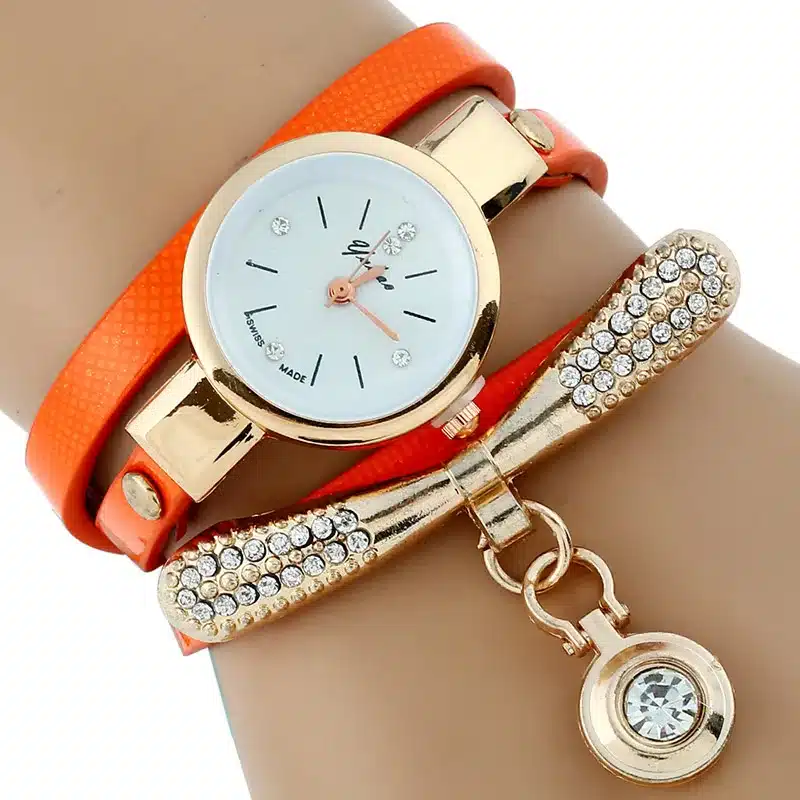 Gnova Platinum Fashion Luxury Brand New Women Rhinestone Gold Bracelet Watch Pu Leather Ladies Quartz Casual Wristwatch 7