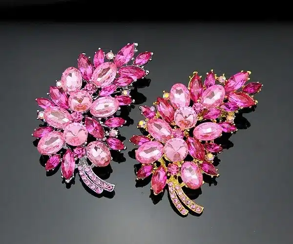 Big Size Full Crystal Accessories Small Flower Cluster Leaf Purple Brooches for Women Wedding Bouquets Gold Color Brooch Jewelry 13