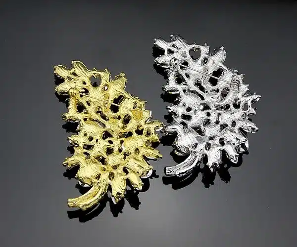 Big Size Full Crystal Accessories Small Flower Cluster Leaf Purple Brooches for Women Wedding Bouquets Gold Color Brooch Jewelry 14