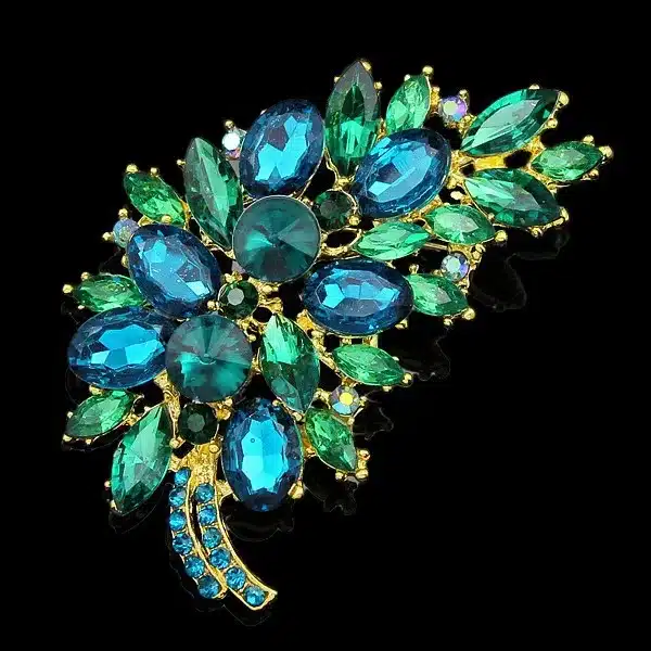 Big Size Full Crystal Accessories Small Flower Cluster Leaf Purple Brooches for Women Wedding Bouquets Gold Color Brooch Jewelry 17
