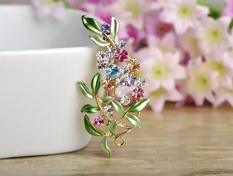 Blucome Flower Brooches For Women Enamel Brooches Jewelry Hijab Pins Austrian Crystal Decorative Garment Dress Accessories Pin 13