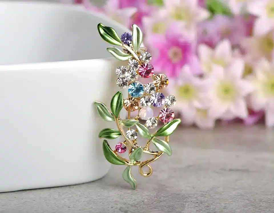 Blucome Flower Brooches For Women Enamel Brooches Jewelry Hijab Pins Austrian Crystal Decorative Garment Dress Accessories Pin 14