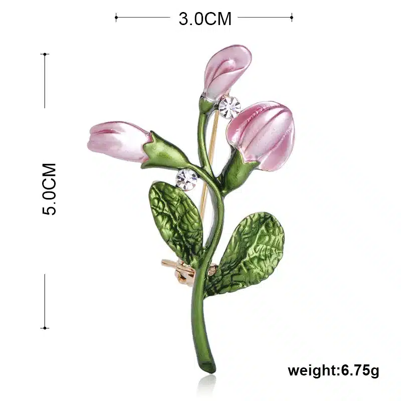 Blucome Exquisite Pink Tulip Flower Shape Brooch Crystal Enamel Brooches For Women Girls Banquet Dress Suit Collar Pins Jewelry 11