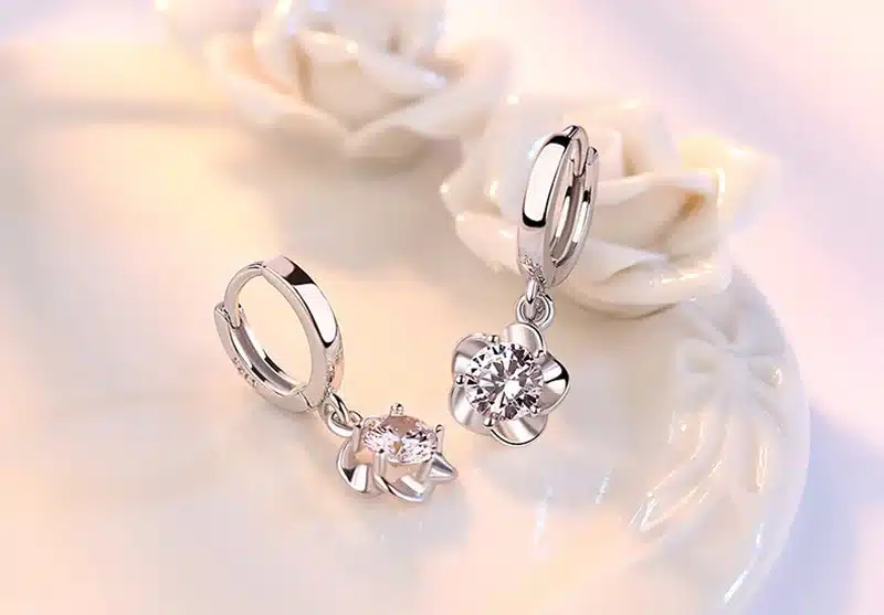 JYouHF Flower Drop Earrings Fashion 925 Sterling Silver White Purple CZ Zircon Crystal Earrings for Women Wedding Jewelry Gifts 18