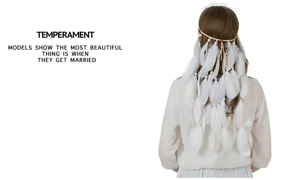 AWAYTR Boho White Red Pink Feather Headband Women Festival Wedding Headwear Gypsy Feather Rope Crown Headdress Hair Accessories 15