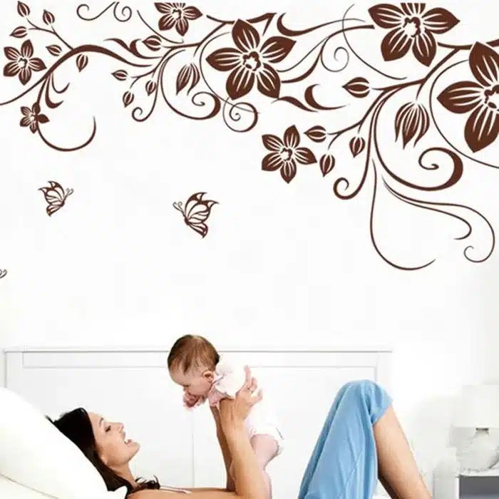 [Fundecor] DIY brown butterfly flower vine wall stickers home decor living room fridge art wall decals interior decoration 19