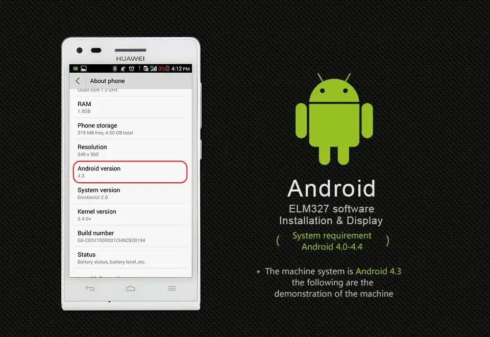 valge nutitelefon ekraanil Androidi versiooni info ja kõrval Androidi logo