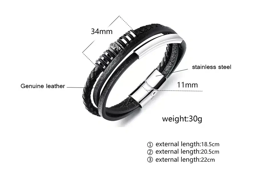 Jiayiqi Fashion Leather Bracelet for Men Black Braid Multilayer Rope Chain Stainless Steel Magnetic Clasp Male Jewelry Gifts 13