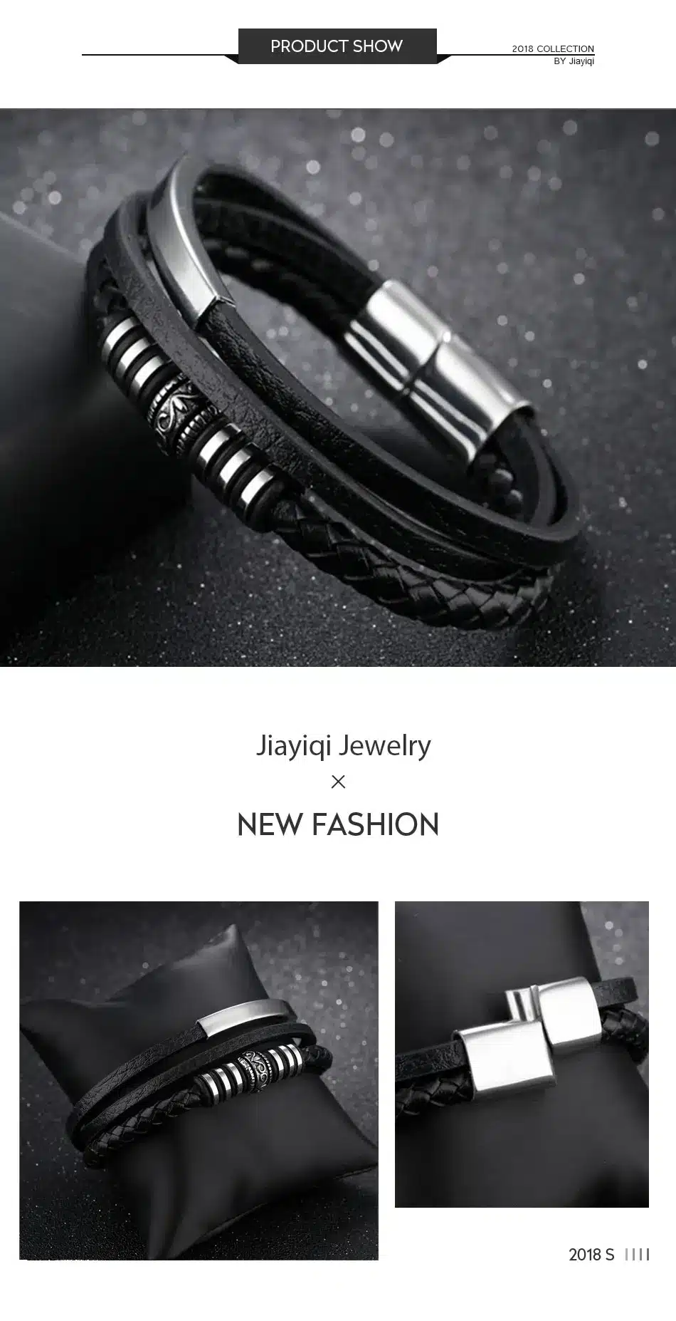 Jiayiqi Fashion Leather Bracelet for Men Black Braid Multilayer Rope Chain Stainless Steel Magnetic Clasp Male Jewelry Gifts 15