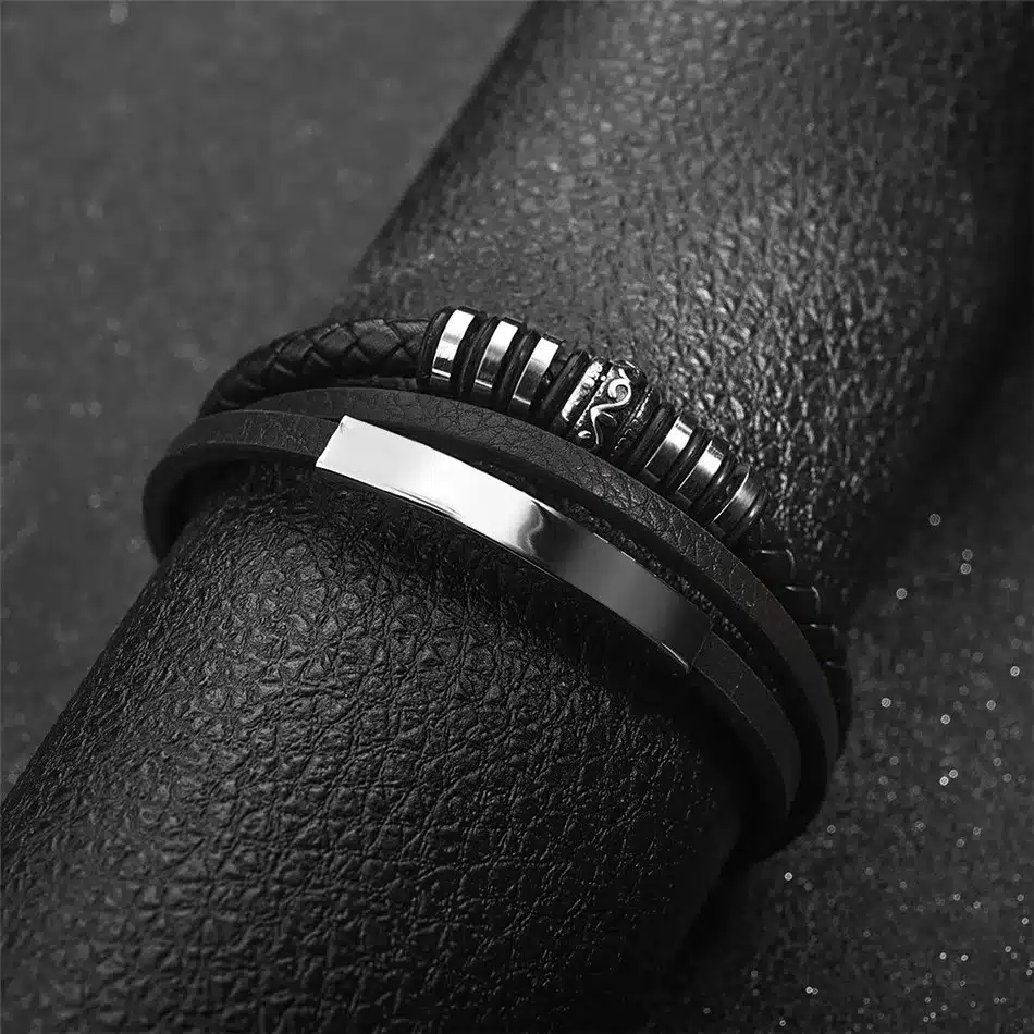 Jiayiqi Fashion Leather Bracelet for Men Black Braid Multilayer Rope Chain Stainless Steel Magnetic Clasp Male Jewelry Gifts 20