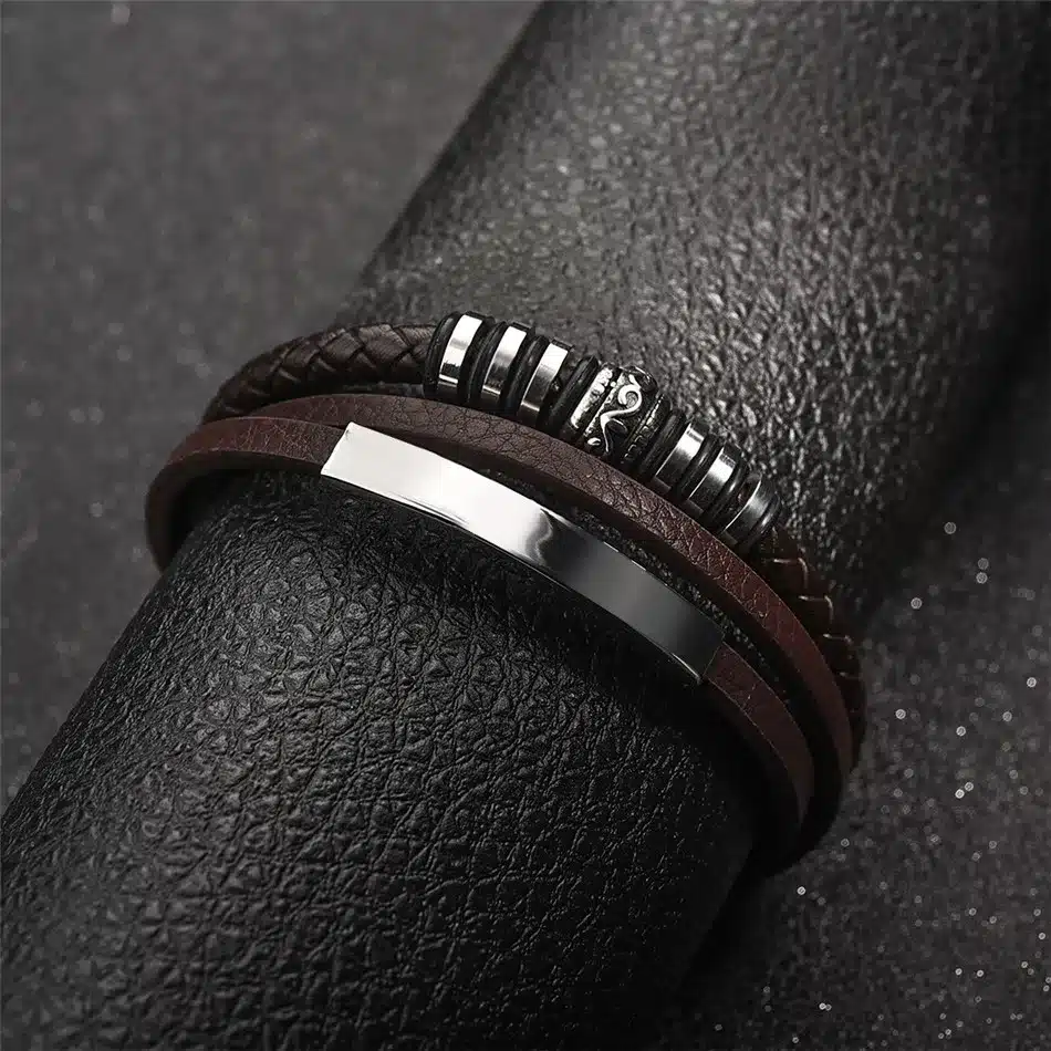 Jiayiqi Fashion Leather Bracelet for Men Black Braid Multilayer Rope Chain Stainless Steel Magnetic Clasp Male Jewelry Gifts 21