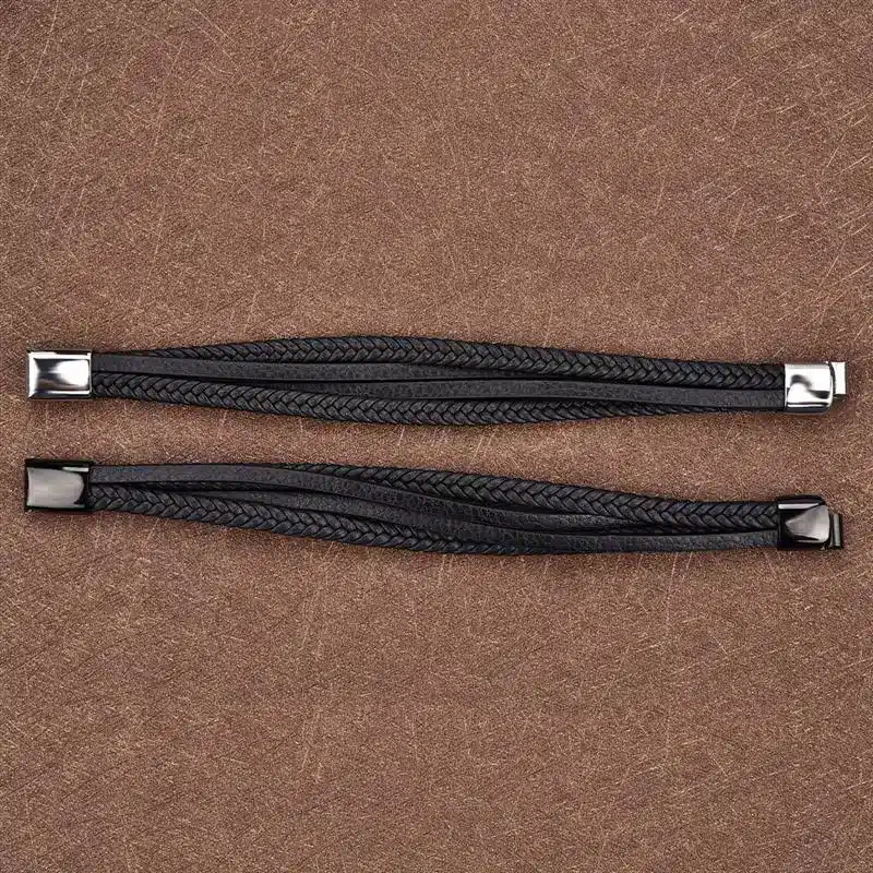 Jiayiqi Punk Black Genuine Leather Bracelet Braided Rope Chain Stainless Steel Wristband Magnetic Clasp Men Jewelry Vintage Gift 19