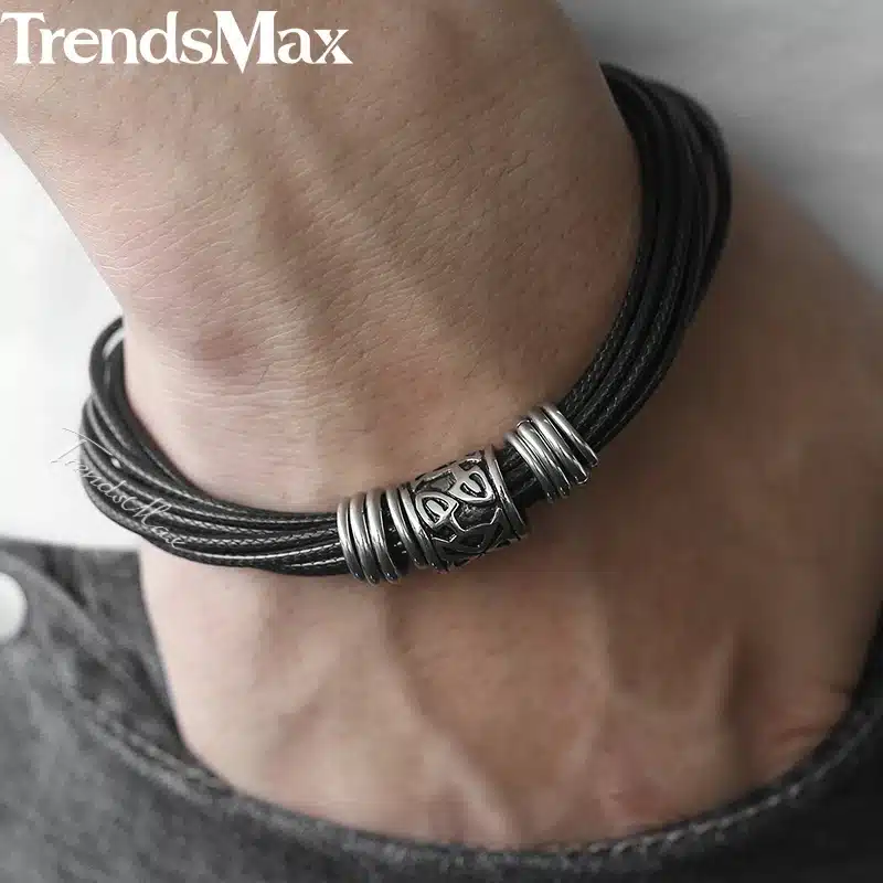 Unique Vintage Men's Black Multilayer Braided Leather Bracelet Stainless Steel Magnetic Clasp Dropshipping Male Jewelry DLB104 23