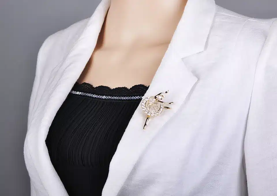MECHOSEN Beautiful Ballet Girl Brass Brooches Shiny Full Cubic Zirconia Gold Color hijab pins Accessories Graceful Dancer ouija 1