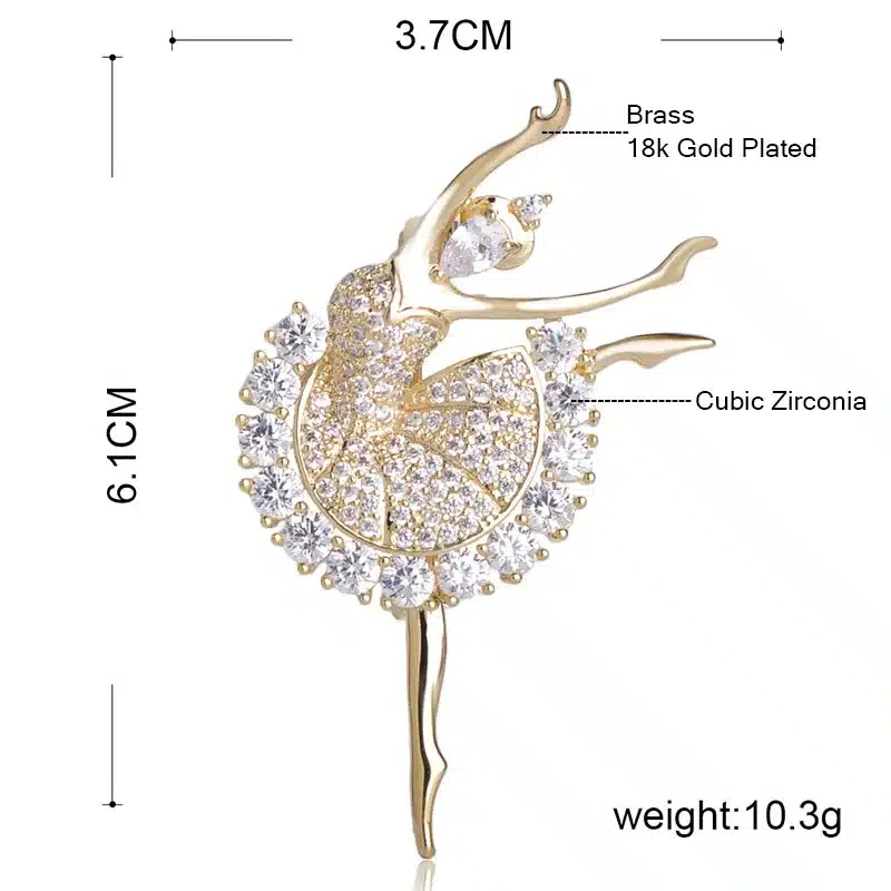 MECHOSEN Beautiful Ballet Girl Brass Brooches Shiny Full Cubic Zirconia Gold Color hijab pins Accessories Graceful Dancer ouija 5