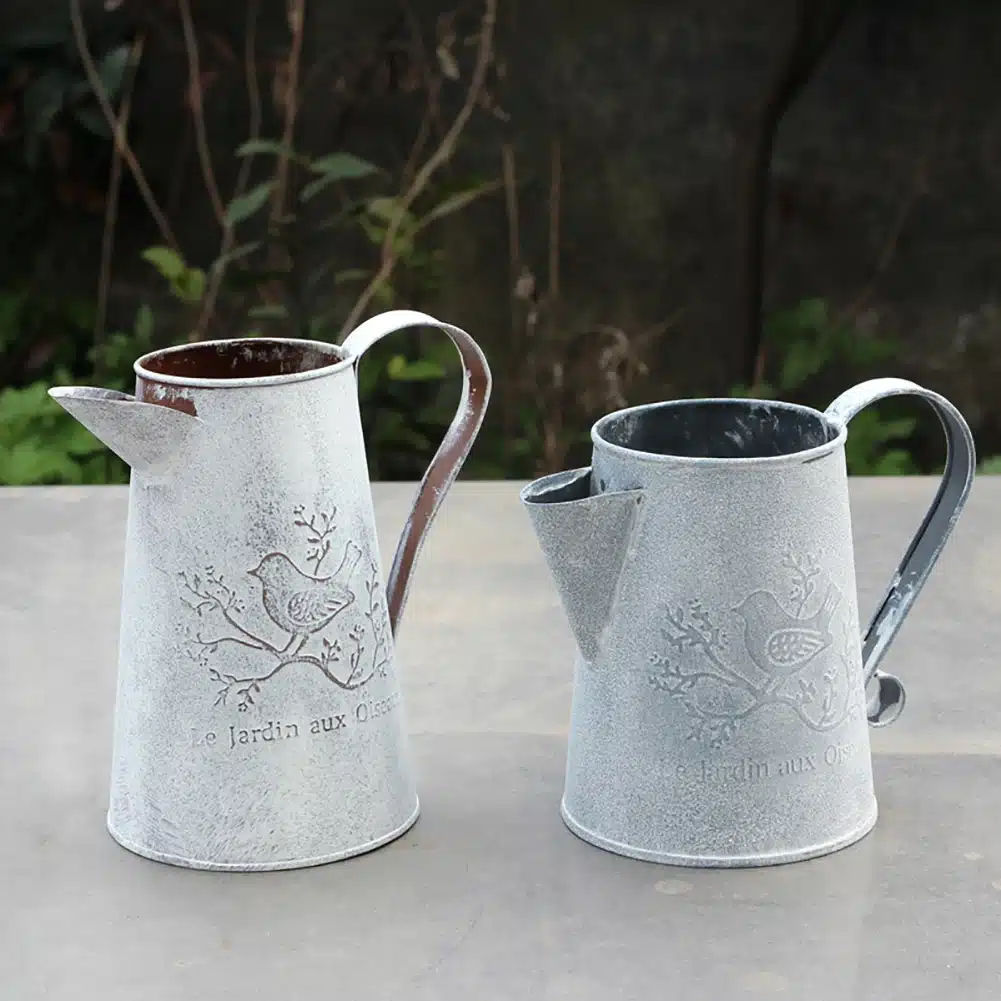 Watering Cans Flowers Bucket Barrel Metal Vases Vintage Zakka Style Home Garden Ornaments Retro Metal Craft Artificial Holder 4