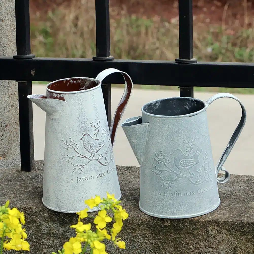 Watering Cans Flowers Bucket Barrel Metal Vases Vintage Zakka Style Home Garden Ornaments Retro Metal Craft Artificial Holder 5