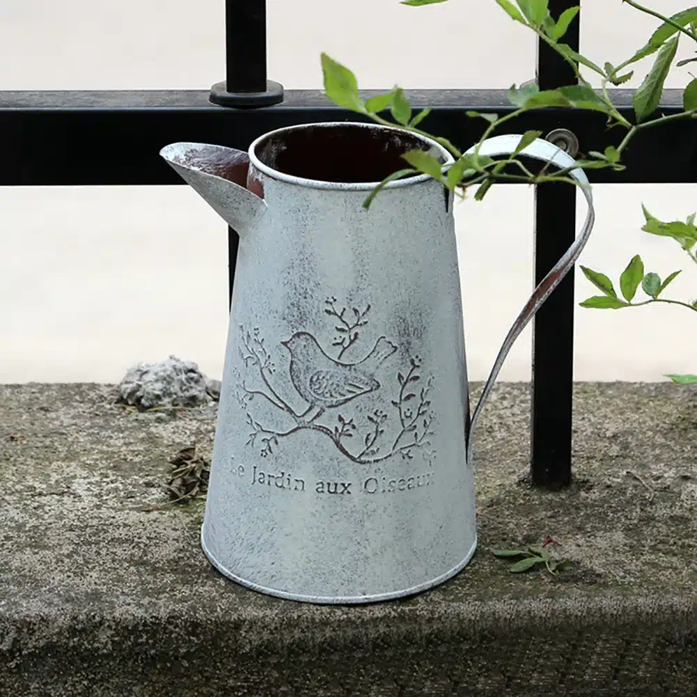 Watering Cans Flowers Bucket Barrel Metal Vases Vintage Zakka Style Home Garden Ornaments Retro Metal Craft Artificial Holder 8