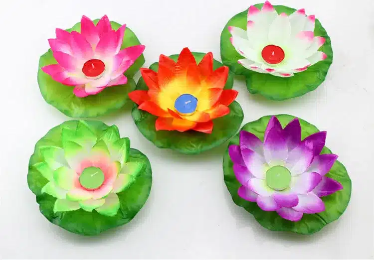 10pcs Multicolor silk lotus lantern light floating candles pool decorations Wishing light birthday wedding party decoration 16
