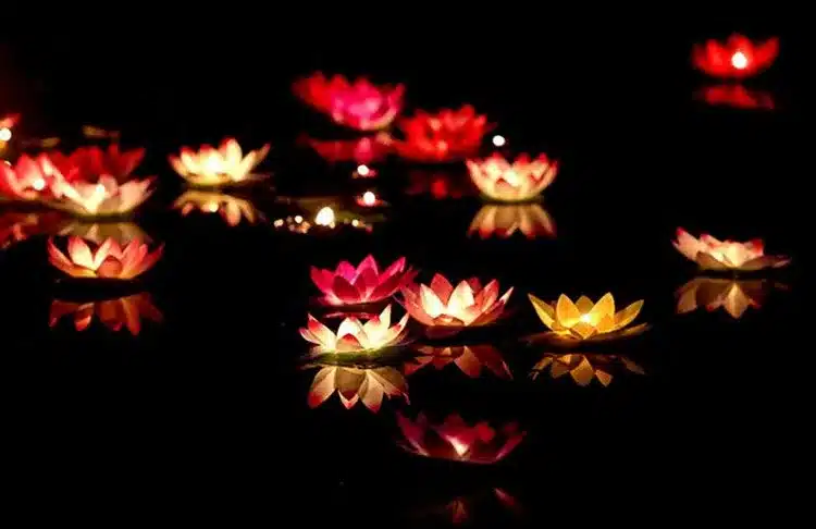 10pcs Multicolor silk lotus lantern light floating candles pool decorations Wishing light birthday wedding party decoration 18