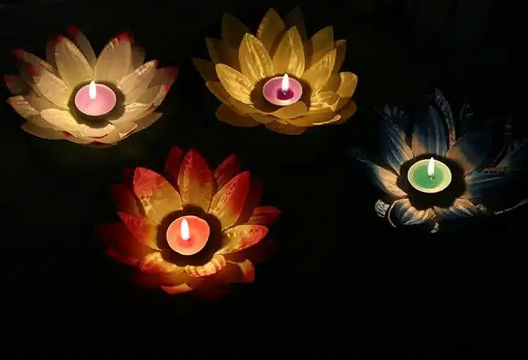10pcs Multicolor silk lotus lantern light floating candles pool decorations Wishing light birthday wedding party decoration 21