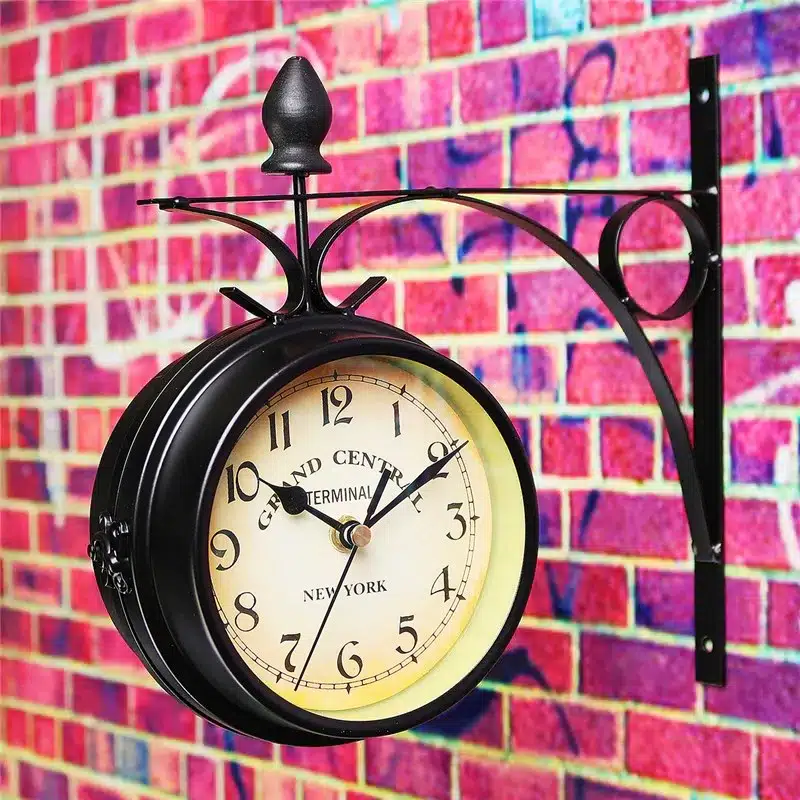 Charminer Double Sided Round Wall Mount Station Clock Garden Vintage Retro Home Decor Metal Frame Glass Dial Cover Hot Sale 3